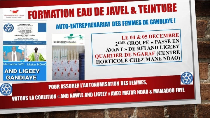 Annonce : Coalition ANDE NAWLÉ ANDE LIGUÉYE de Gandiaye / Formations métiers aux femmes de Ngaraf
